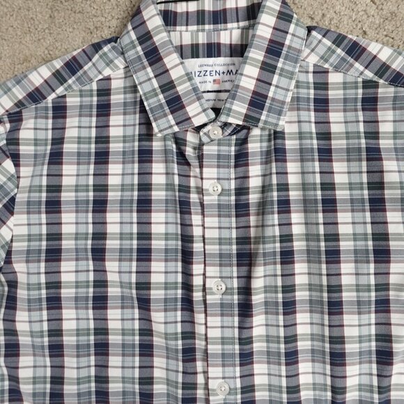 Mizzen + Main Shirt Medium Blue Plaid Trim Fit Performance Leeward USA Made - Picture 1 of 8